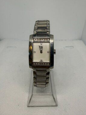 ESQ Movado Esquire Women Rectangular MOP Diamond SS Swiss Watch E5322